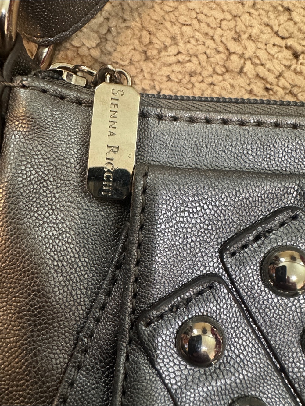 Sienna Ricchi Metallic Silver Studded Crossbody Bag - Picture 2 of 5